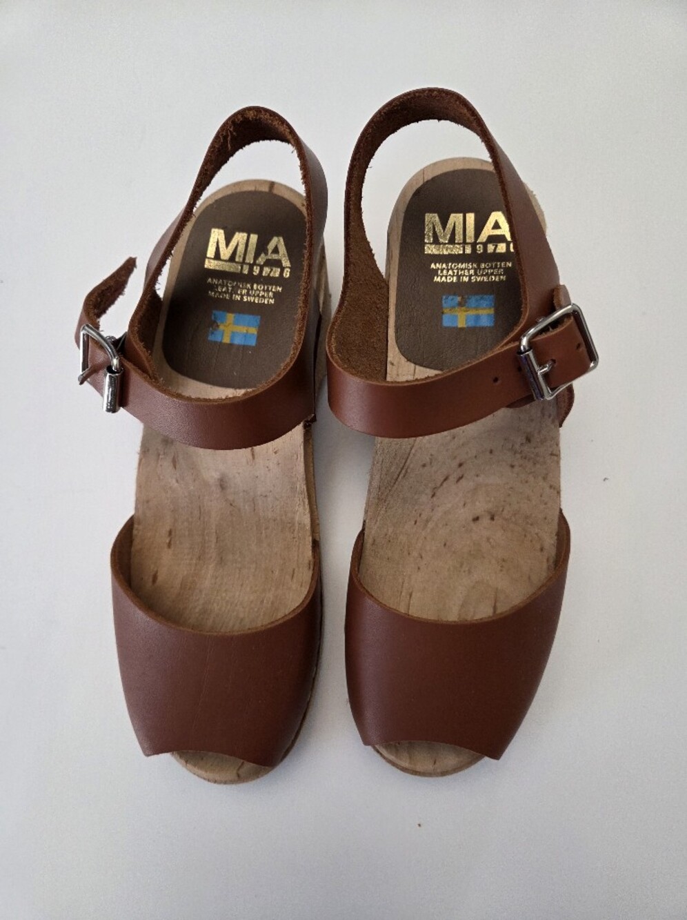 MIA Brown Leather Cork-Trim Slip-On Sandal